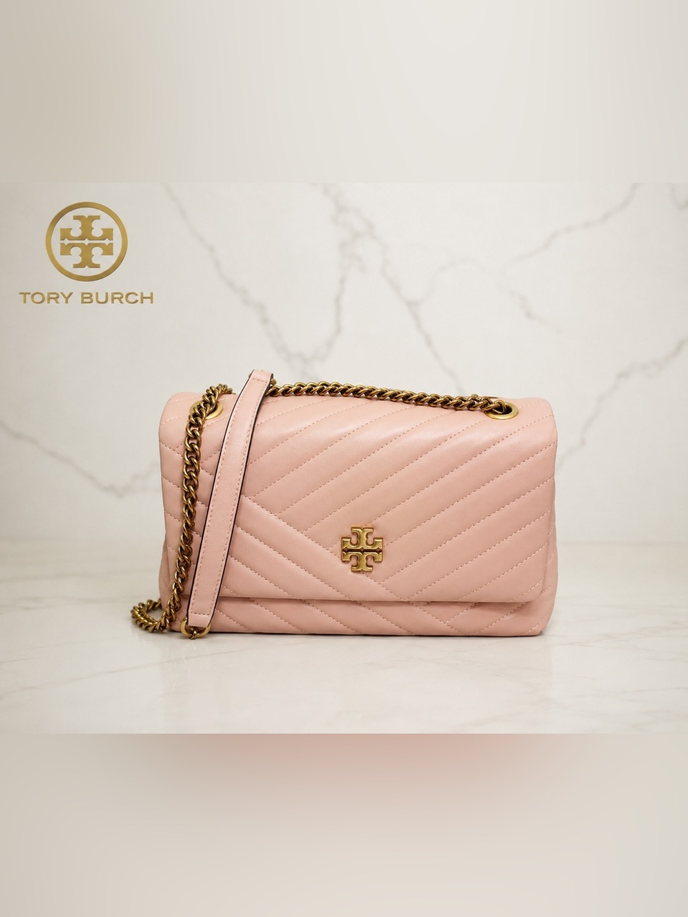 Tory Burch Kira Chevron Quilted Leather Convertible Shoulder Bag – Blush Pink